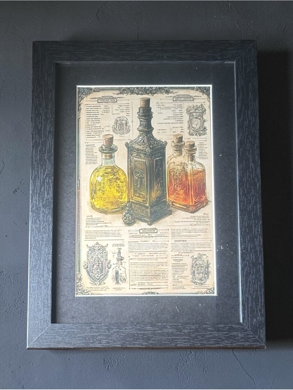 Vintage Apothecary Potion Bottle Framed Art – New 5x7